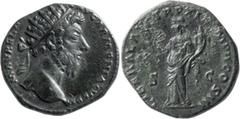Roman Imperial Marcus Aurelius. Dupondius; Marcus Aurelius; 161-180 AD, Rome, 165 AD, Dupondius, 12.64g. RIC-893, C-411 (3 Fr.), BMC-p. 583, *. Obv: M AVREL [ANTONINVS] AVG ARMENIACVS P M Head radiate