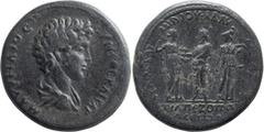 Roman Provincial Marcus Aurelius as Caesar. AE 29; Marcus Aurelius as Caesar; 139-161 AD, Trapezopolis, Caria, 161 AD, AE 29, 15.84g. RPC temp-11702, citing our coin only, in both its cleaned and uncl