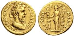 Römische Münzen Kaiserzeit Didius Julianus 193. Aureus -Rom-. IMP CAES M DID SEVER IVLIAN AVG. Belorbeerte und rapierte Büste im Kürass nach rechts / CONCORD MILIT. Concordia von vorn stehend zwischen