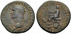 Römische Münzen Kaiserzeit Nero Claudius Drusus †9, Bruder des Tiberius. Sesterz (unter Claudius) 41-42 -Rom-. NERO CLAVDIVS DRVSVS GERMANICVS IMP. Bloße Büste nach links / TI CLAVDIVS CAESAR AVG PM T