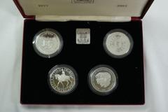 Queen Collection 1972 1977 1980 1981 Silver Crowns Set Various conditions (ASW=3.3645 oz.) UNITED KINGDOM. Lot of 4 silver coins. Coin 1: Elizabeth II, 1952-2022, Crown 1972. Royal Mint. Proof. Silver