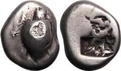 ANCIENT GREECE. ISLANDS OFF ATTICA, AEGINA. Silver stater, circa 525-480 BC.. Islands off Attica, Aegina. Obv: sea turtle with 'T' design in pellets on shell. Rev: incuse square with 'proto-skew' desi