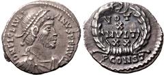 F. Roman Empire Very Fine | ROMAN EMPIRE. Julian II. Silver siliqua, AD 360-363. Arelate. Obv: D N FL CL IVLIANVS P F AVG, pearl-diademed, draped and cuirassed bust right. Rev: VOT X MVLT XX in four l