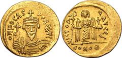 H. Byzantine Empire About Extremely Fine; area of weakness | BYZANTINE EMPIRE. Phocas. Gold solidus, AD 603-607. Constantinople. Obv: ∂ N FOCAS PЄRP AVC, draped and cuirassed bust facing, holding glob