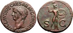 Roman Empire Good Extremely Fine; a bold portrait of Claudius | ROMAN EMPIRE. Claudius. Bronze as, AD 41-50. Rome. Obv: TI CLAVDIVS CAESAR AVG P M TR P IMP P P, bare head left. Rev: Minerva standing r