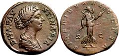 Roman Empire About Good Very Fine; well-centred, attractive brown patina | ROMAN EMPIRE. Diva Faustina II (wife of Marcus Aurelius). Bronze sestertius, AD 175-180. Rome. Obv: DIVA FAVSTINA PIA, draped