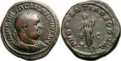 Roman Empire Very Fine; struck on a broad flan, pleasing mottled patina | ROMAN EMPIRE. Balbinus. Bronze sestertius, AD 238. Rome. Obv: IMP CAES D CAEL BALBINVS AVG, laureate, draped and cuirassed bus