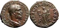 Roman Empire About Extremely Fine; an outstanding example, featuring an expressive portrait and mottled patina | ROMAN EMPIRE. Pupienus. Bronze sestertius, AD 238. Rome. Obv: IMP CAES M CLOD PVPIENVS 