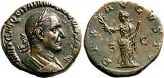 Roman Empire Extremely Fine; minor die shift, otherwise an attractive specimen | ROMAN EMPIRE. Trajan Decius. Bronze sestertius, AD 249. Rome. Obv: IMP C M Q TRAIANVS DECIVS AVG, laureate and cuirasse