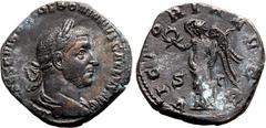 Roman Empire About Good Very Fine; spots of bronze disease | ROMAN EMPIRE. Trebonianus Gallus. Bronze sestertius, AD 251-253. Rome. Obv: IMP CAES C VIBIVS TREBONIANVS GALLVS AVG, laureate, draped and 