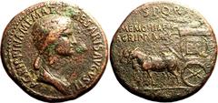 Very Fine; areas of roughness | ROMAN EMPIRE. Agrippina Senior (mother of Caligula). Bronze sestertius, AD 37-41. Rome. Obv: AGRIPPINA M F MAT C CAESARIS AVGVSTI, draped bust right. Rev: carpentum, wi