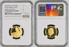 PF 70 ULTRA CAMEO | UNITED KINGDOM. Elizabeth II, 1952-2022. Gold 25 pounds, 2019. Royal Mint. Proof. Part of the Tower of London Collection coin series by the Royal Mint, featuring some of the storie