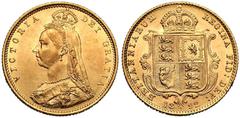 UNITED KINGDOM. Victoria, 1837-1901. Gold Half-Sovereign, 1892. London. No JEB Low shield DISH L516. The production of half-sovereigns was held back for several years to steer the public towards incre