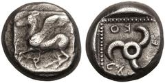 ANCIENT GREECE. DYNASTS OF LYCIA. Uncertain Dynast. Silver 1/3 Stater, circa 470/60-440/35 BC. Kuprilli. Obv: Pegasos flying left; triskeles below; all within linear square. Rev: KO-ΓP-ΛΛE, triskeles;