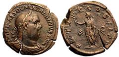 ROMAN EMPIRE. Balbinus. Bronze Sestertius, AD 238. Rome. Obv: IMP CAES D CAEL BALBINVS AVG, laureate, draped and cuirassed bust right. Rev: P M TR P COS II P P, Emperor, togate, standing facing, head 