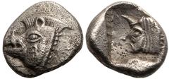 ANCIENT GREECE. DYNASTS OF LYCIA. Uncertain dynast. Silver Trihemiobol, circa 500-480 BC. Obv: head of boar to left. Rev: head of man-headed bull left within incuse square. About Good Very Fine. Refer