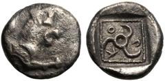 ANCIENT GREECE. DYNASTS OF LYCIA. Kuprilli. Silver Obol, circa 470-435 BC. Obv: forepart of horned lion-griffin right. Rev: kup (in Lycian) around triskeles with annulet at centre; all within dotted s