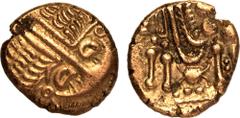 CELTIC. BRITANNIA, BELGAE. Gold Stater, circa 60-20 BC. 'Chute/Cheriton Transitional' type. Obv: abstract wreathed head of Apollo right. Rev: disjointed horse left; pellets above, crab(?) and patterne
