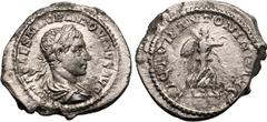 ROMAN EMPIRE. Elagabalus. Silver Quinarius, AD 218-222. Rome. Obv: IMP CAES M AVR ANTONINVS AVG, laureate and draped bust right. Rev: VICTOR ANTONINI AVG, Victory, winged and draped, advancing right, 