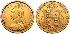 UNITED KINGDOM. Victoria, 1837-1901. Gold Half-Sovereign, 1892. London. No JEB Low shield DISH L516. The production of half-sovereigns was held back for several years to steer the public towards incre