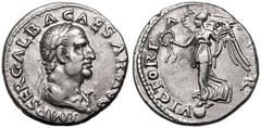 ROMAN EMPIRE. Galba. Silver Denarius, July AD 68-January AD 69. Rome. Obv: IMP SER GALBA CAESAR AVG, laureate and draped bust right. Rev: VICTORIA P R, Victory standing left on globe, holding wreath a