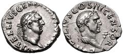 ROMAN EMPIRE. Vitellius, with Lucius Vitellius (brother of Vitellius). Silver Denarius, AD 69. Rome. Obv: A VITELLIVS GERM IMP AVG TR P, laureate head right. Rev: L VITELLIVS COS III CENSOR, laureate 