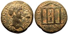 ROMAN PROVINCIAL. PONTOS, COMANA. Caracalla. Bronze Tetrassarion, dated CY 172 = AD 205/6. Obv: AY K M AYPH ANTωNINOC, laureate head of Caracalla right. Rev: IЄPOKAIC KOMANЄω, tetrastyle temple, statu