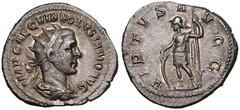 ROMAN EMPIRE. Volusian. Silver Antoninianus, AD 251-253. Rome. Obv: IMP CAE C VIB VOLVSIANO AVG, radiate, draped and cuirassed bust right. Rev: VIRTVS AVGG, Virtus standing facing, head left, leaning 