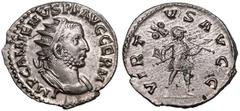 ROMAN EMPIRE. Gallienus. Silver Antoninianus, AD 256-257. Rome. Obv: IMP GALLIENVS P F AVG GERM, radiate and cuirassed bust right. Rev: VIRTVS AVGG, Mars walking to right, holding transverse spear, an