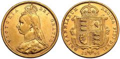 Very fine | UNITED KINGDOM. Victoria, 1837-1901. Gold Half-Sovereign, 1892. London. No JEB Low shield DISH L516. The production of half-sovereigns was held back for several years to steer the public t