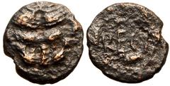 MAGNA GRAECIA. BRUTTIUM, RHEGION. Bronze AE11, circa 450-425 BC. Obv: lion's head facing. Rev: RECI within wreath. Good Very Fine. From the Ion Collection. Reference: Rutter-2513. Rarity: Very Rare. D