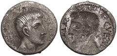 ROMAN EMPIRE. Augustus(?). Silver Denarius, circa late 1st Century BC. Uncertain mint (in Spain?). Brockage. Obv: [...]TVS CAESAR, bare head right. Rev: incuse of obverse. About Extremely Fine; a fasc