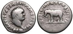 ROMAN EMPIRE. Titus. Silver Denarius, AD 80. Rome. Obv: IMP TITVS CAES VESPASIAN AVG P M, laureate head right. Rev: TR P IX IMP XV COS VIII P P, elephant, wearing armour, walking left on exergual line