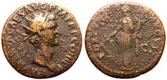 ROMAN EMPIRE. Nerva. Bronze Dupondius, AD 96. Rome. Obv: IMP NERVA CAES AVG P M TR P COS II P P, radiate head right. Rev: FORTVNA AVGVST, Fortuna, draped, standing left, holding rudder set on ground i