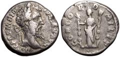 ROMAN EMPIRE. Didius Julianus. Silver Denarius, AD 193. Rome. Obv: IMP CAES M DID IVLIANVS, laureate head right. Rev: CONCORD MILIT, Concordia standing left, holding aquila and signum. RIC IV 1; RSC 2