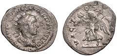 ROMAN EMPIRE. Herennius Etruscus (Caesar). Silver Antoninianus, AD 250-251. Antioch. Obv: HEREN ETRV MES QV DECIVS CAESAR, radiate and draped bust right; ••• below. Rev: VICTORIA AVG, Victory advancin