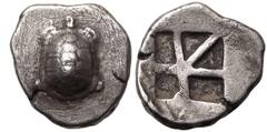 ANCIENT GREECE. ISLANDS OFF ATTICA, AEGINA. Silver Stater, circa 456-431 BC. Obv: land tortoise with segmented shell. Rev: large square incuse with heavy skew pattern. Good Very Fine; cleaning marks, 