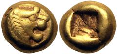 ANCIENT GREECE. KINGDOM OF LYDIA. temp. Alyattes - Kroisos. Electrum Hemihekte - 1/12 Stater, circa 600-561 BC. Sardes. Obv: head of roaring lion right, sunburst on forehead. Rev: incuse square punch.