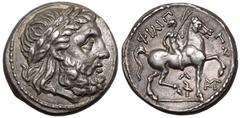 ANCIENT GREECE. KINGDOM OF MACEDON. Kassander. Silver Tetradrachm, circa 307-297. Amphipolis. Struck as Regent or King, in the name and types of Philip II. Obv: laureate head of Zeus right. Rev: ΦIΛIΠ