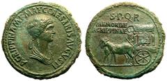 ROMAN EMPIRE. Agrippina Senior (mother of Caligula). Bronze Sestertius, AD 37-41. Rome. Obv: AGRIPPINA M F MAT C CAESARIS AVGVSTI, draped bust right. Rev: carpentum, with ornamented side and cover sup