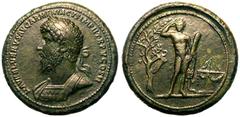 ROMAN EMPIRE. Lucius Verus. Bronze Medallion, AD 165. Rome. Obv: L AVREL VERVS AVG ARMENIACVS IMP II TR P V COS II, laureate and cuirassed bust left. Rev: Hercules standing slightly right, head facing