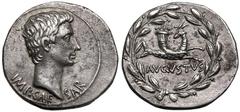 ROMAN PROVINCIAL. IONIA, EPHESUS. Augustus. Silver Cistophoric Tetradrachm, circa 25 BC. Obv: IMP•CAESAR, bare head right. Rev: AVGVSTVS, capricorn right, head reverted, cornucopiae on its back; all w