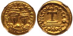 BYZANTINE EMPIRE. Heraclius and Heraclius Constantine. Gold Solidus, dated IY 4, 1st Cycle = AD 615/6. Carthage. Obv: D N ЄRACLIO ЄT ЄRA COS P P Δ, facing busts of Heraclius and Heraclius Constantine,