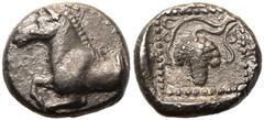 ANCIENT GREECE. THRACE, MARONEIA. Silver Triobol, circa 398-347 BC. Obv: forepart of horse left. Rev: vine-branch with bunch of grapes; all in dotted border within shallow incuse square. About Extreme