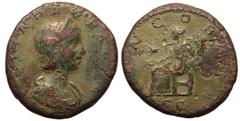 ROMAN EMPIRE. Julia Paula (wife of Elagabalus). Bronze Sestertius, AD 219-220. Rome. Obv: IVLIA PAVLA AVG, diademed and draped bust right. Rev: CONCORDIA, Concordia seated left, holding patera and dou