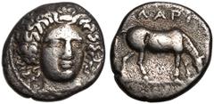 Ancient Greece ANCIENT GREECE. THESSALY, LARISSA. Silver Drachm, circa 400-370 BC. Obv: head of the nymph Larissa facing slightly right. Rev: horse grazing right. ΛΑΡΙ above. About Good Very Fine. Ref