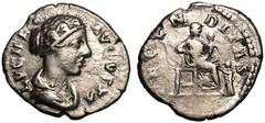 Roman Empire ROMAN EMPIRE. Lucilla (daughter of Marcus Aurelius). Silver Denarius, AD 164-182. Rome. Obv: LVCILLA AVGVSTA, draped, bare-headed, hair waved and fastened in a bun on back of head, bust r