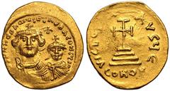 Byzantine Empire BYZANTINE EMPIRE. Heraclius. Gold Solidus, circa AD 613-616. Constantinople. Obv: ∂∂ NN ÒºÐ„RACLIÐ§S Ð„Æ® ÒºÐ„RA CONST PP AVG, facing bust of Heraclius, on left, and smaller facing bu
