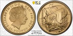 UNITED KINGDOM. Elizabeth II, 1952-. Gold 25 pounds, 2003. Royal Mint. Proof. The 2003 Britannia issue features the fourth design by Philip Nathan and is a tribute to Britain's proud naval history, sy