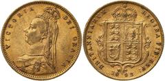 UNITED KINGDOM. Victoria, 1837-1901. Gold half-sovereign, 1892. London. No JEB High shield DISH L514. The production of half-sovereigns was held back for several years to steer the public towards incr